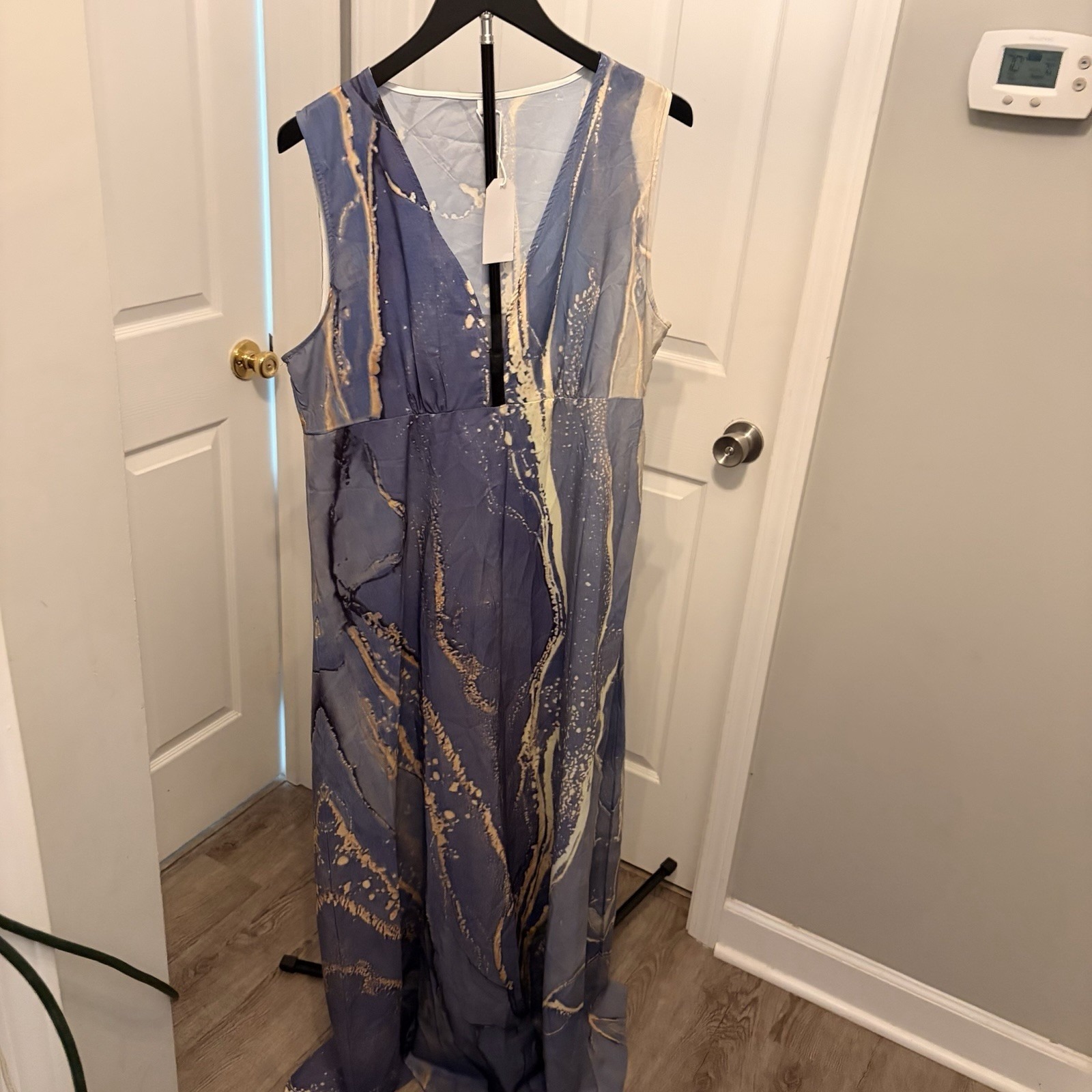 Made With Love Blue Gold Marble Maxi Dress Flowy Summer Event Casual Chic Boho